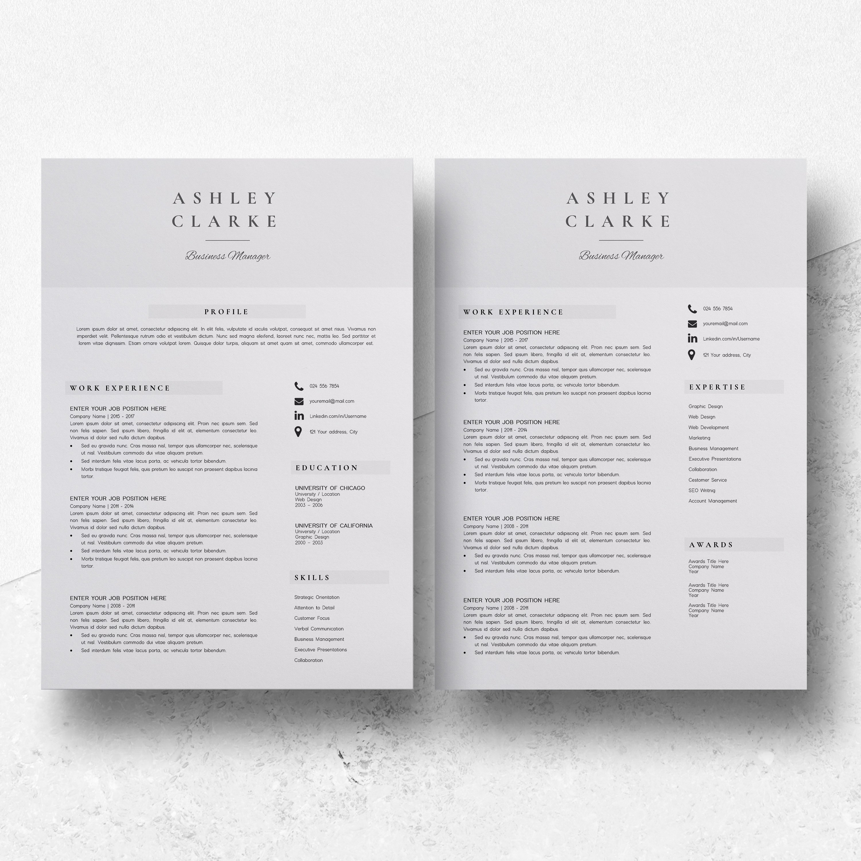 resume template page 1 and 2 595