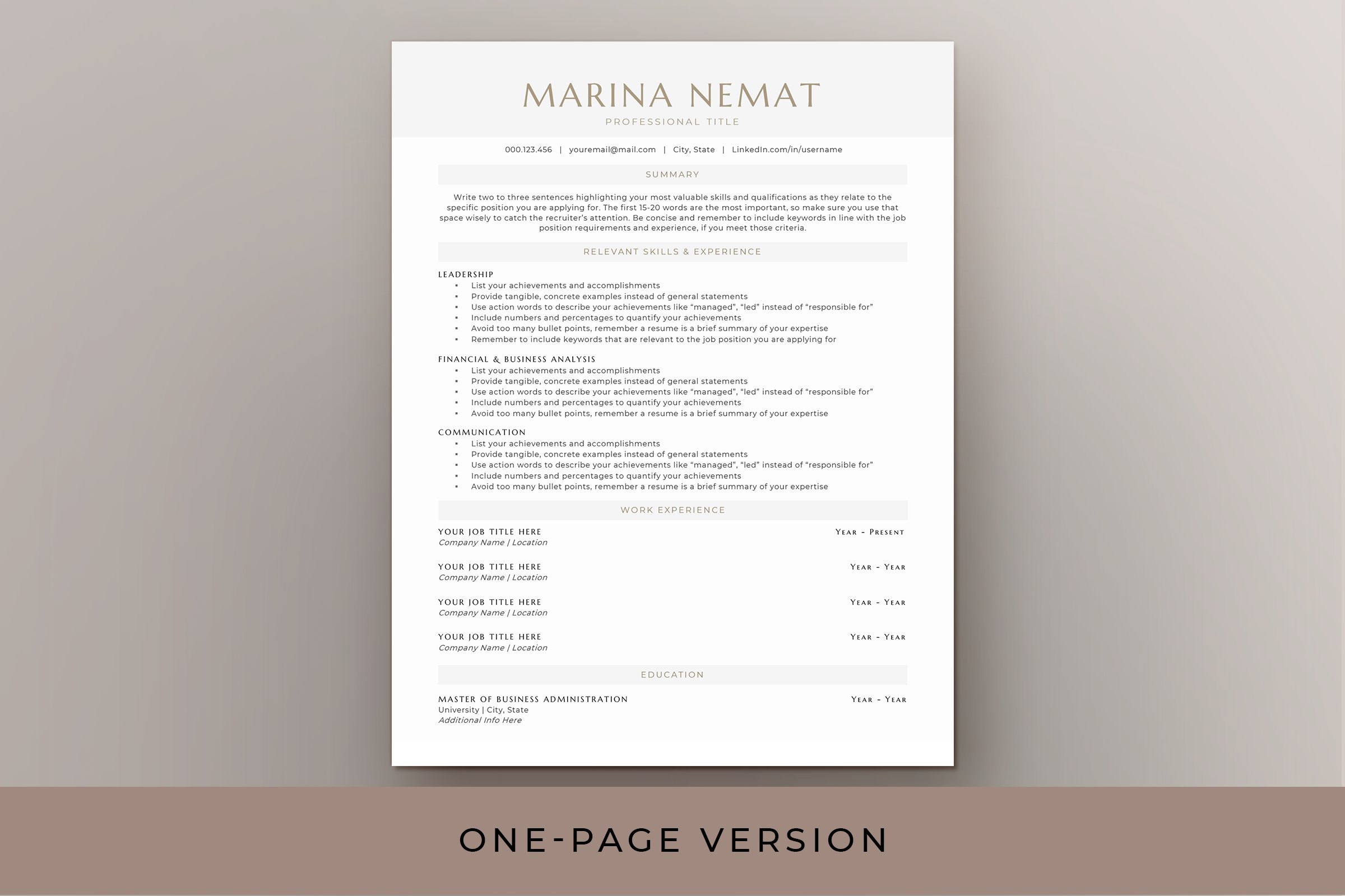 Professional resume template with a simple cover letter.