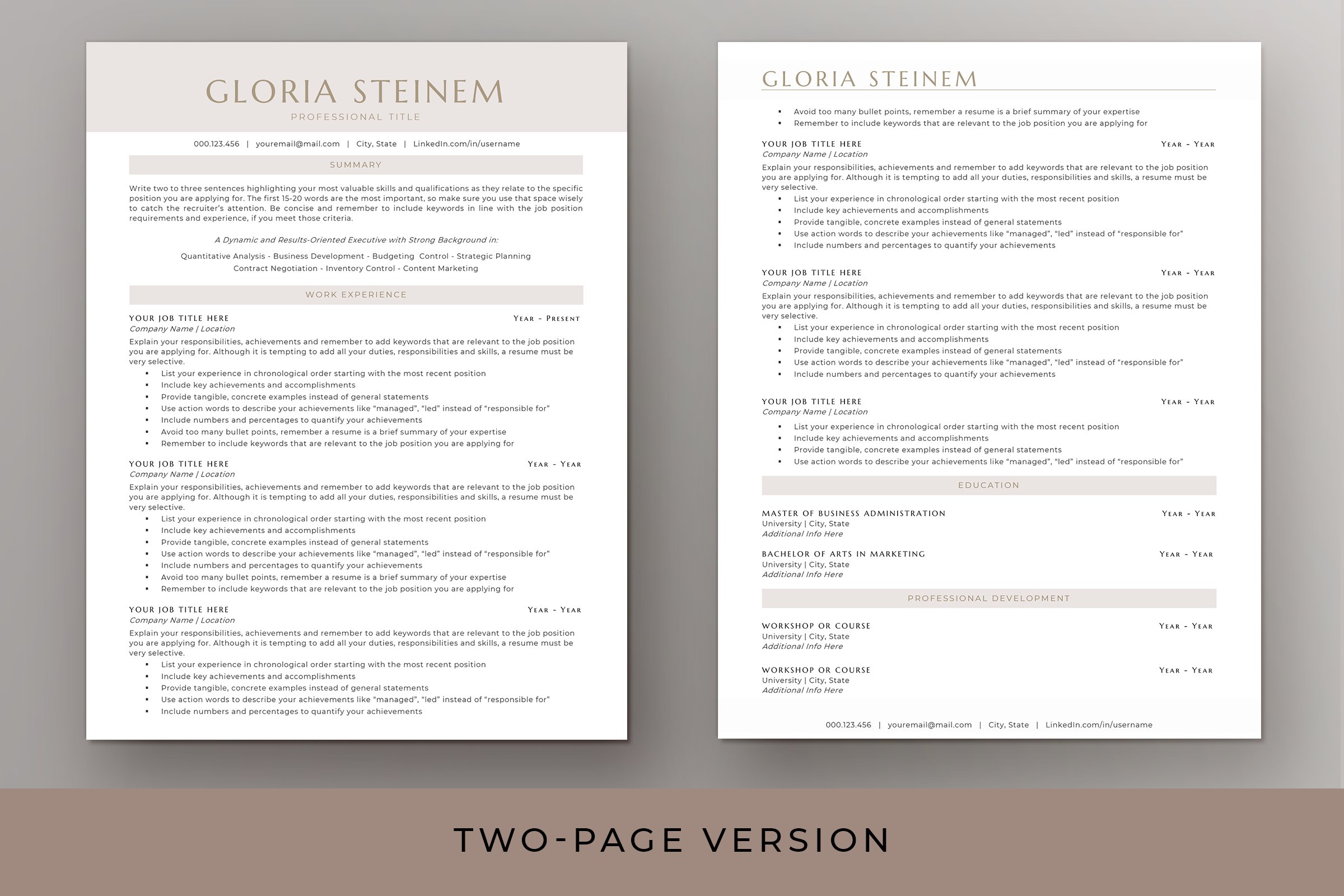 Two page resume template for two pages.