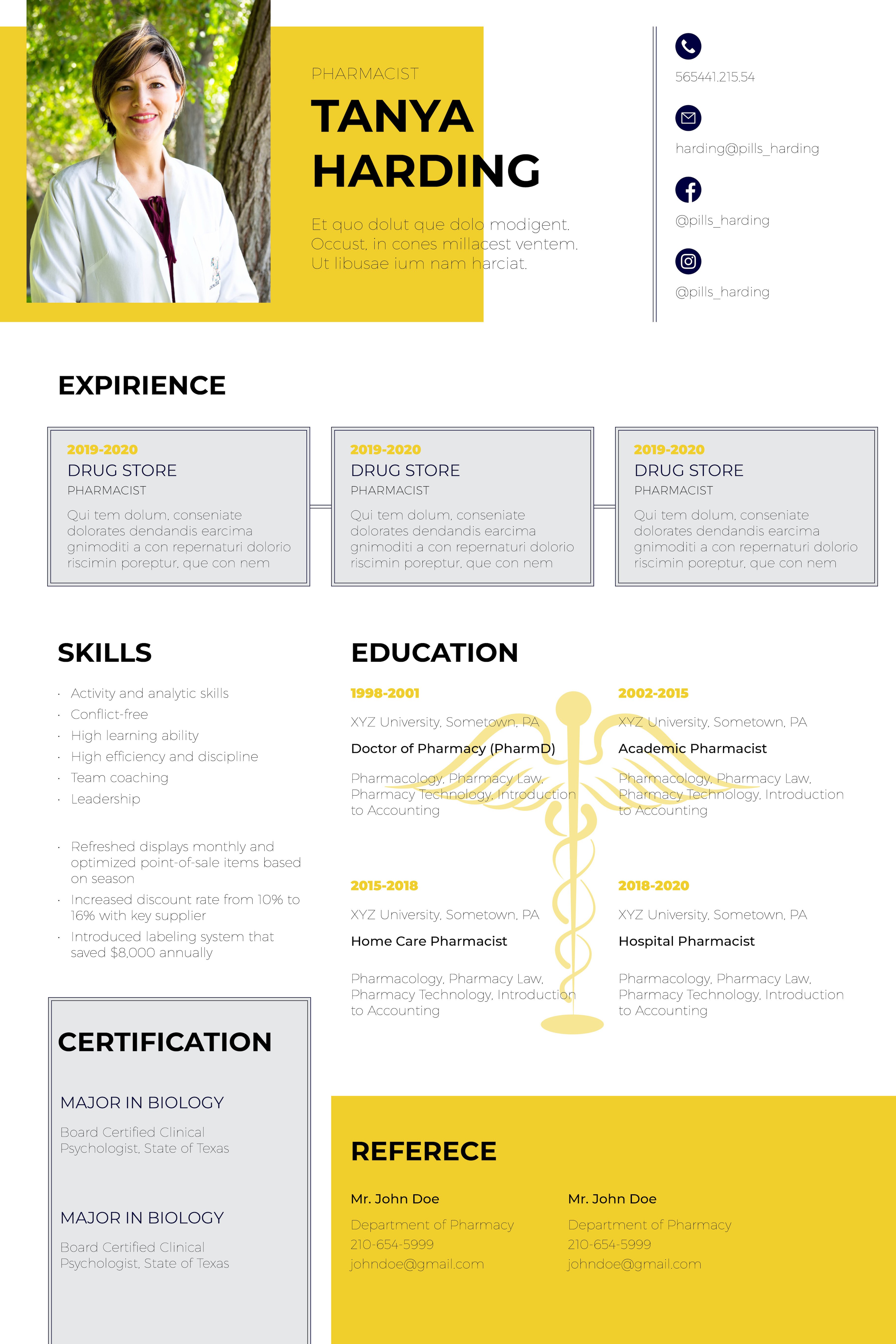 Resume Template Pharmacy InDesign preview image.