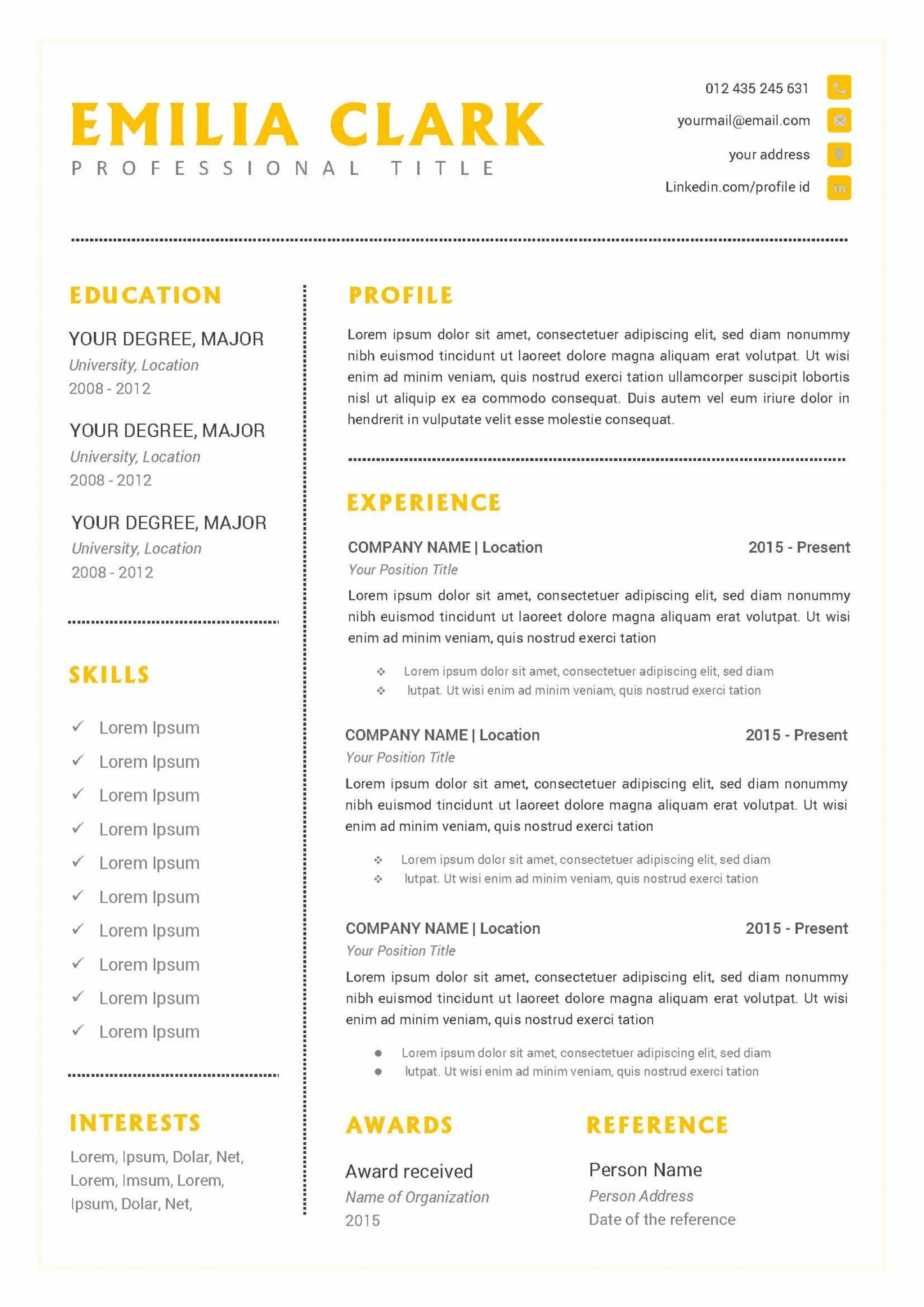 CV Resume Word Docx Template – MasterBundles