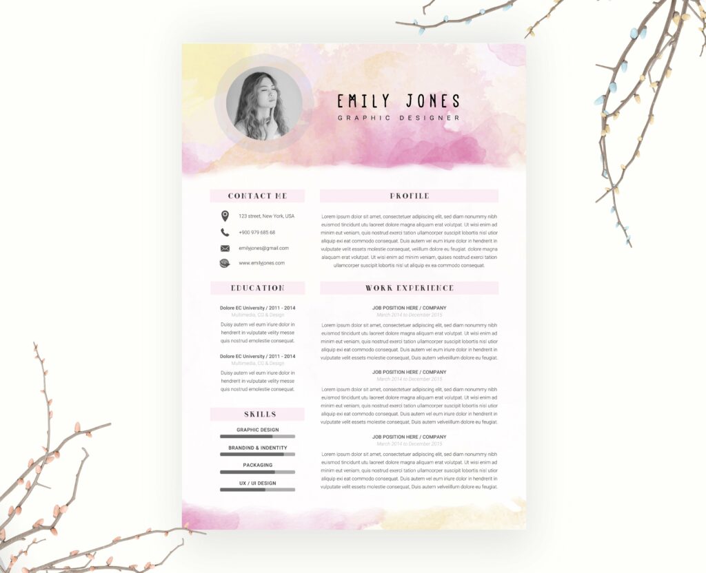 Water Color CV-Resume Template *C – MasterBundles