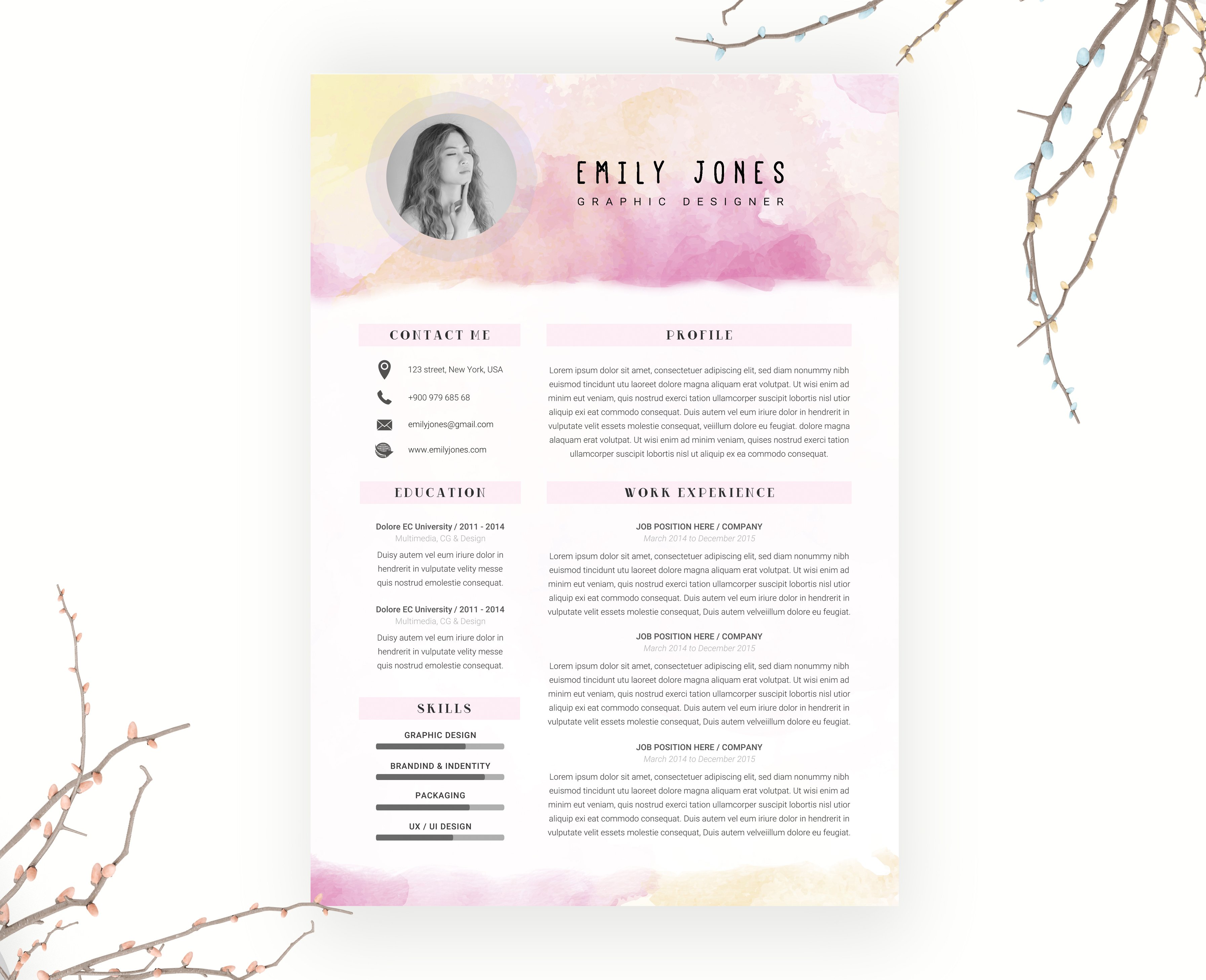 Water Color CV-Resume Template *C preview image.
