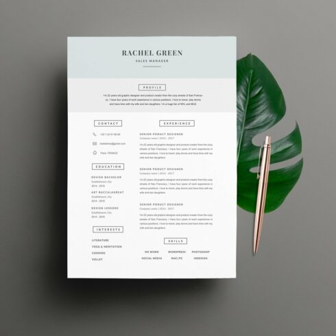 Modern Resume Template "RACHEL" A4 cover image.