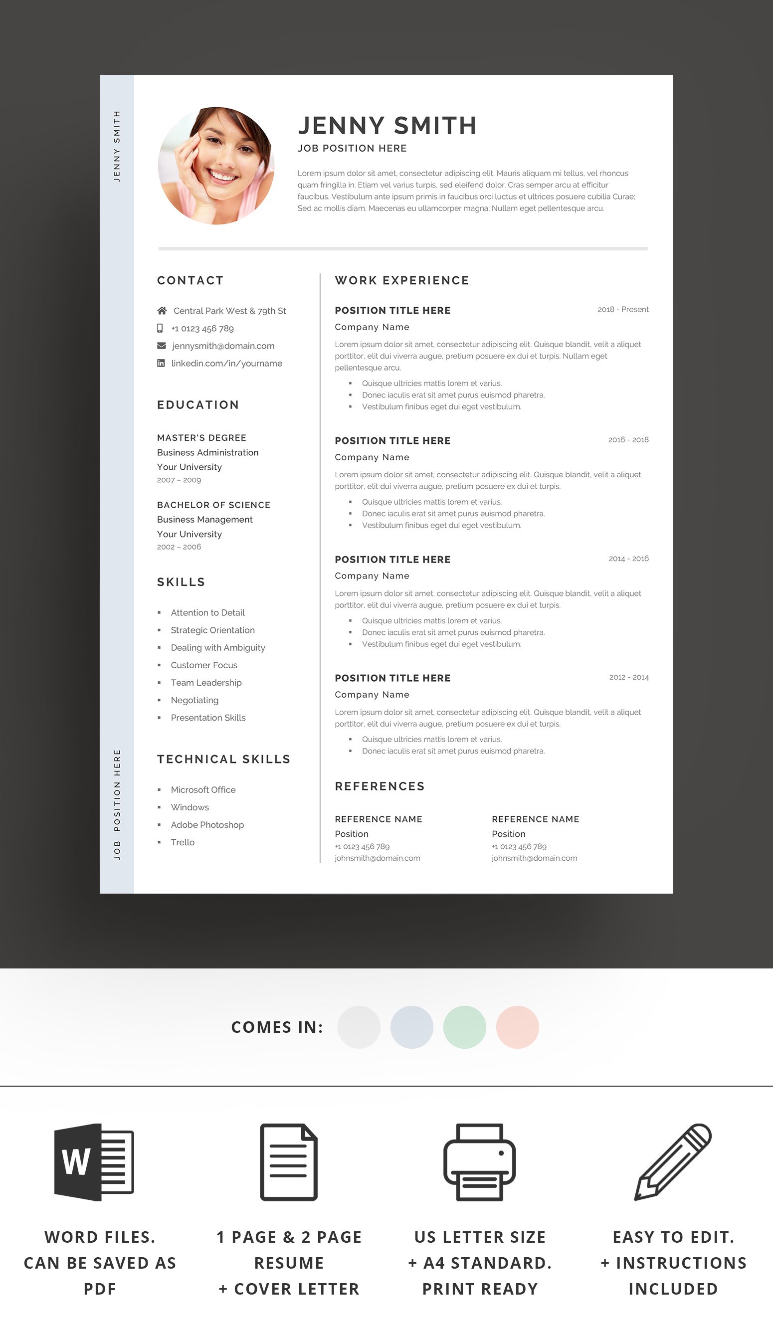 Resume Template Word Modern Clean CV preview image.