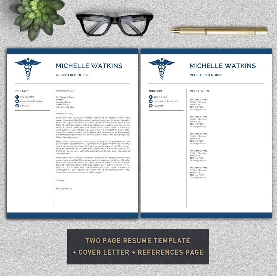 Medical resume template with glasses on top of it.