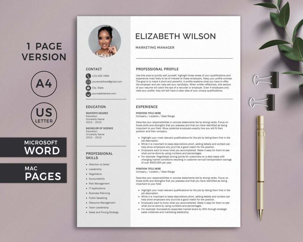 Resume - CV Template with Photo – MasterBundles