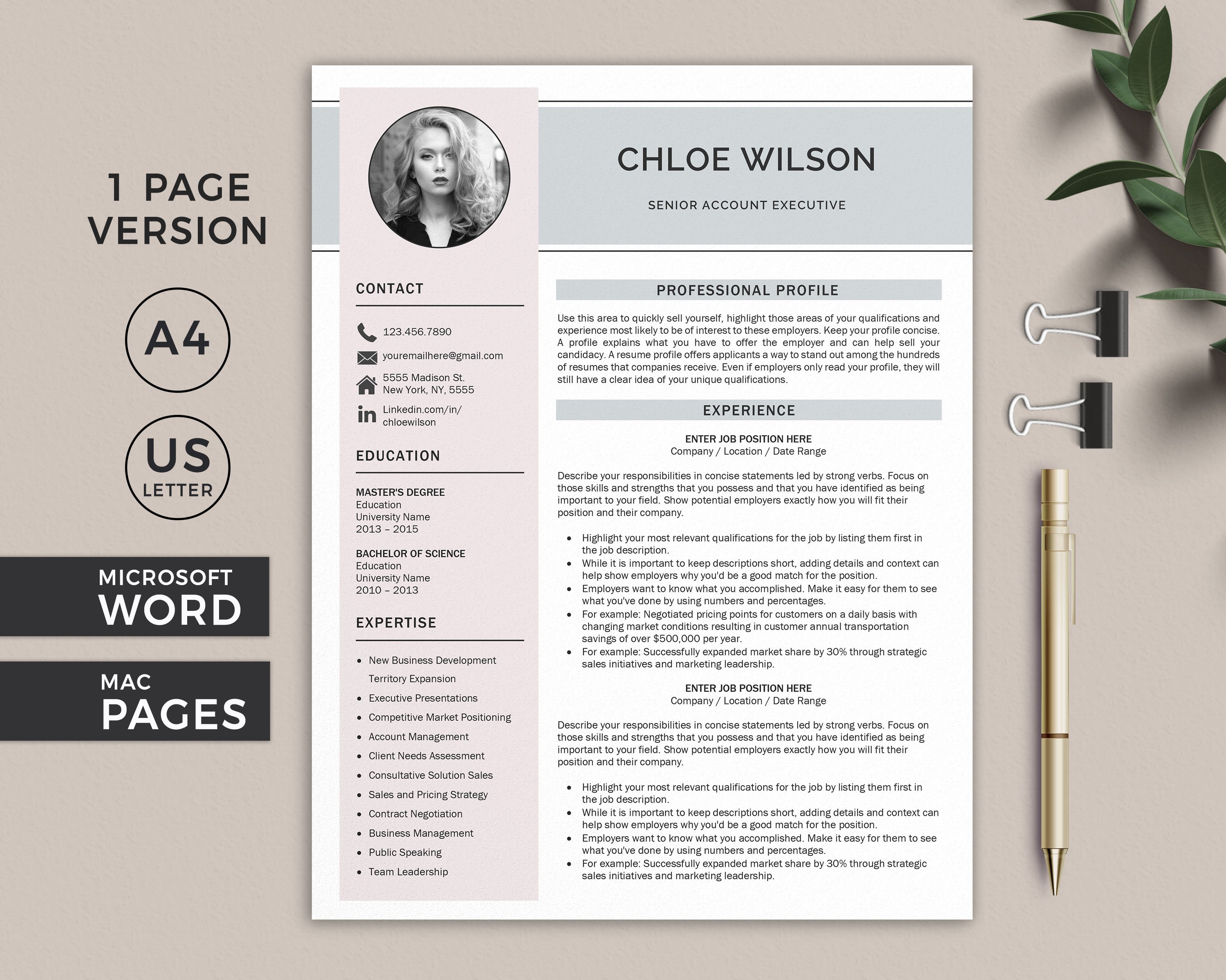 Modern Resume Template Word preview image.