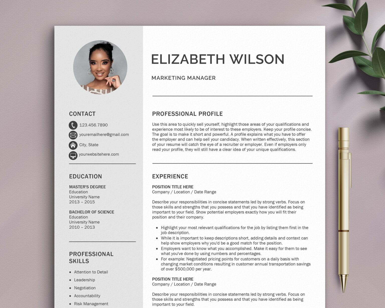 Resume - CV Template with Photo – MasterBundles