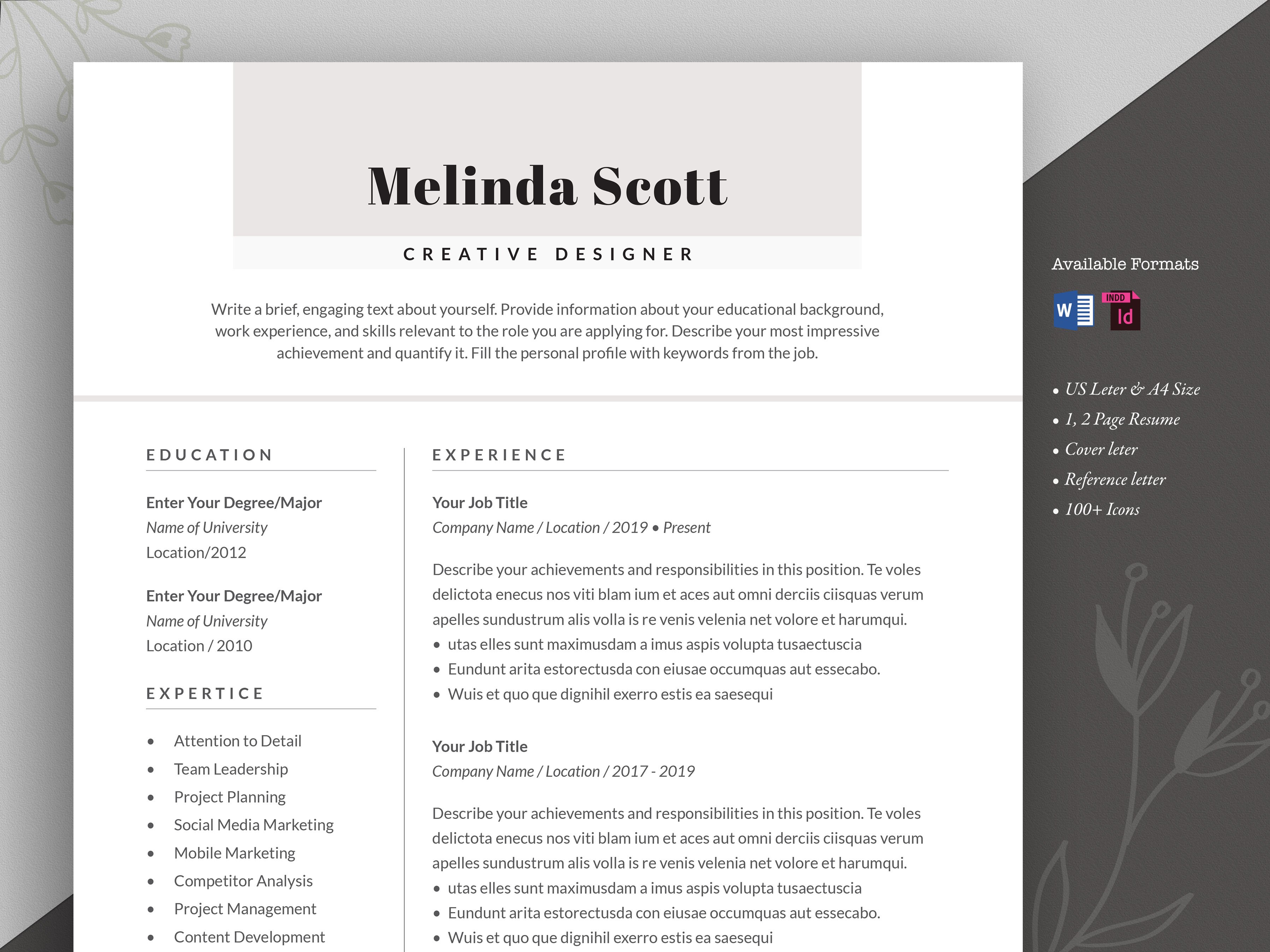 Resume Template Word and InDesign cover image.