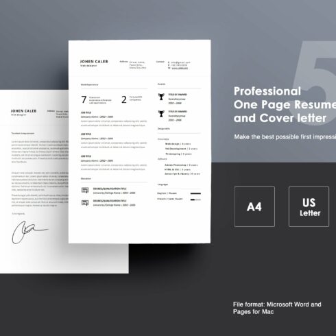 One page Resume CV + cover letter 5 cover image.