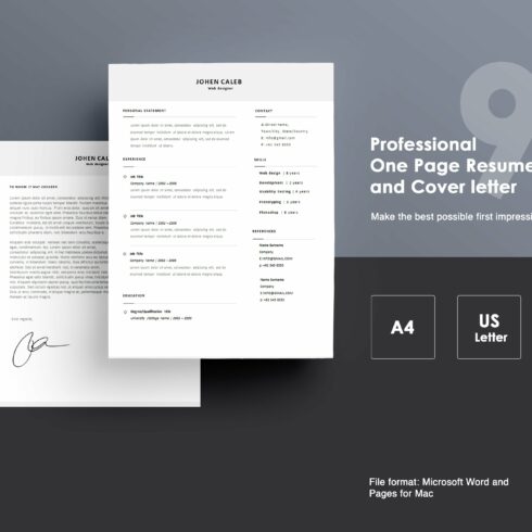 One page Resume CV + cover letter 9 cover image.