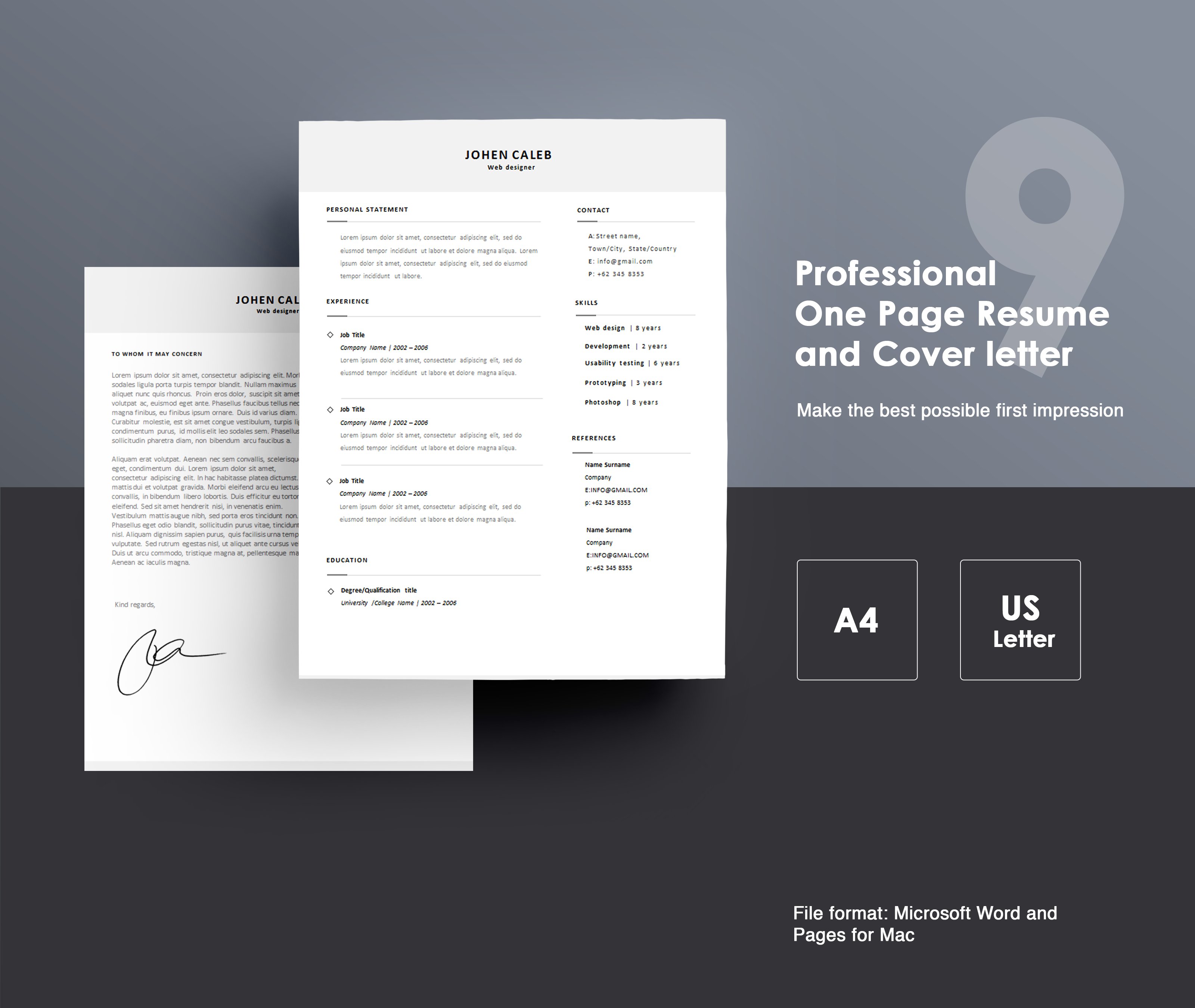 One page Resume CV + cover letter 9 cover image.