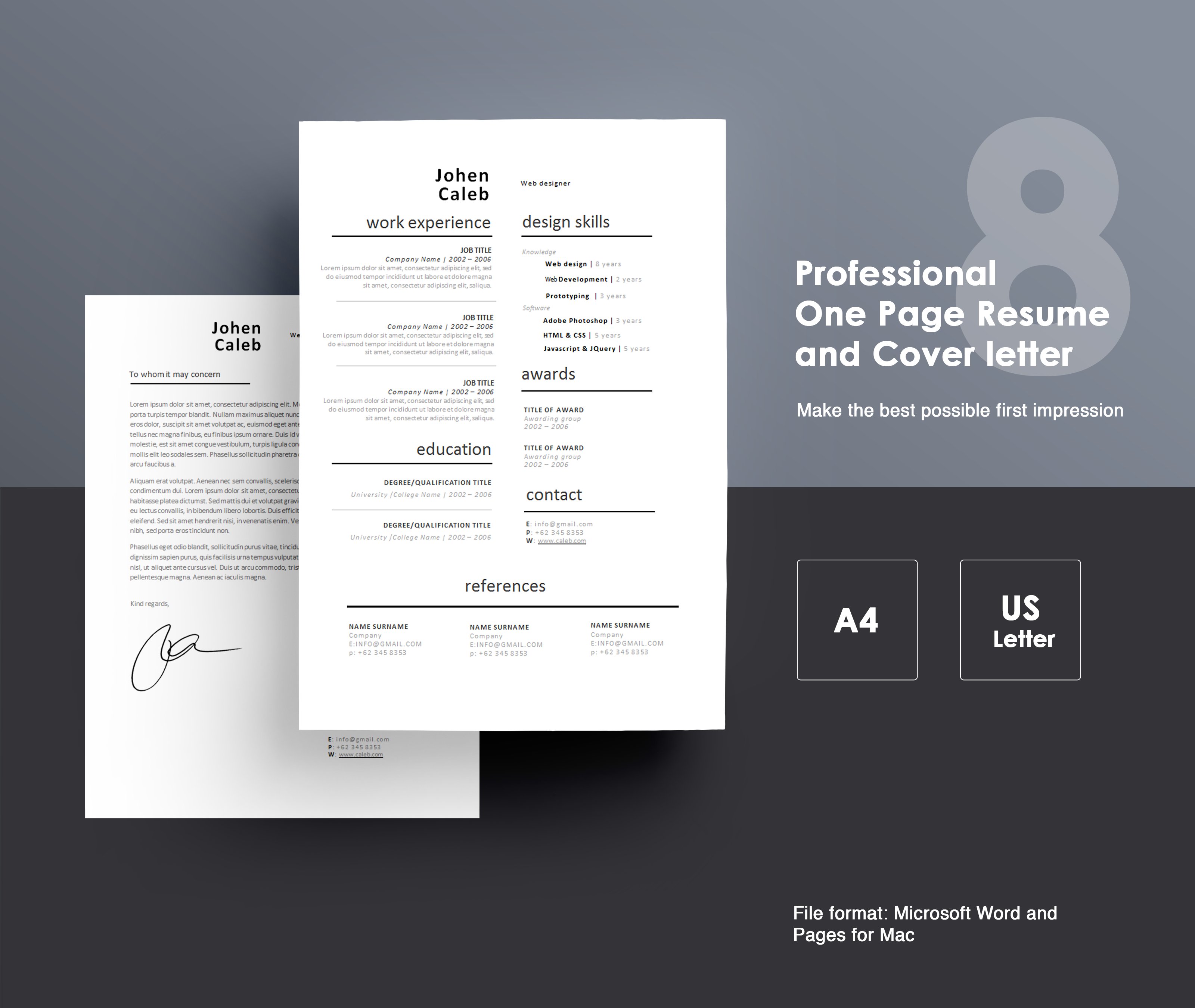 One page Resume CV + cover letter 8 cover image.