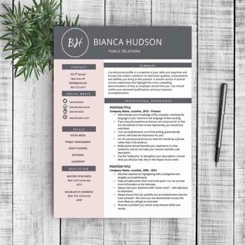 Resume Template "Bianca" cover image.