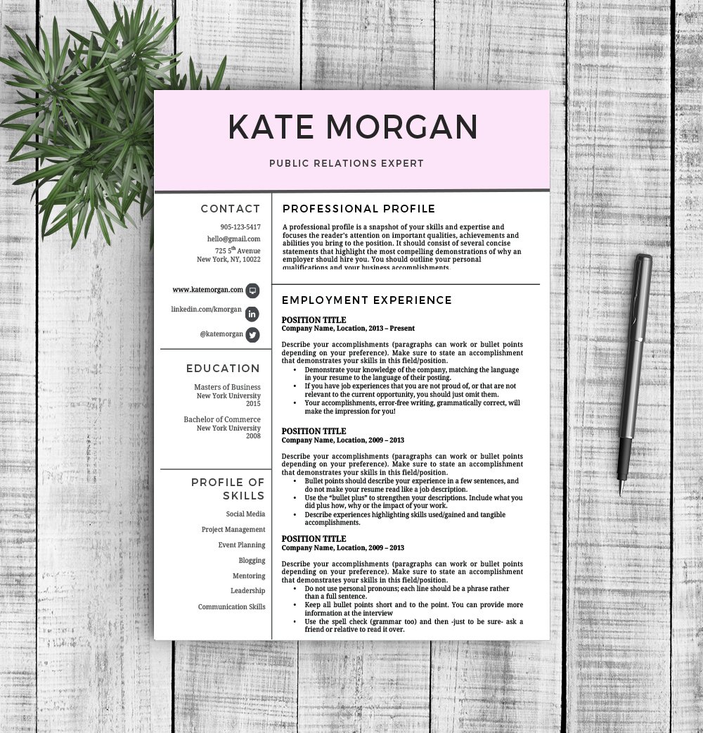 Resume Template "Kate" cover image.