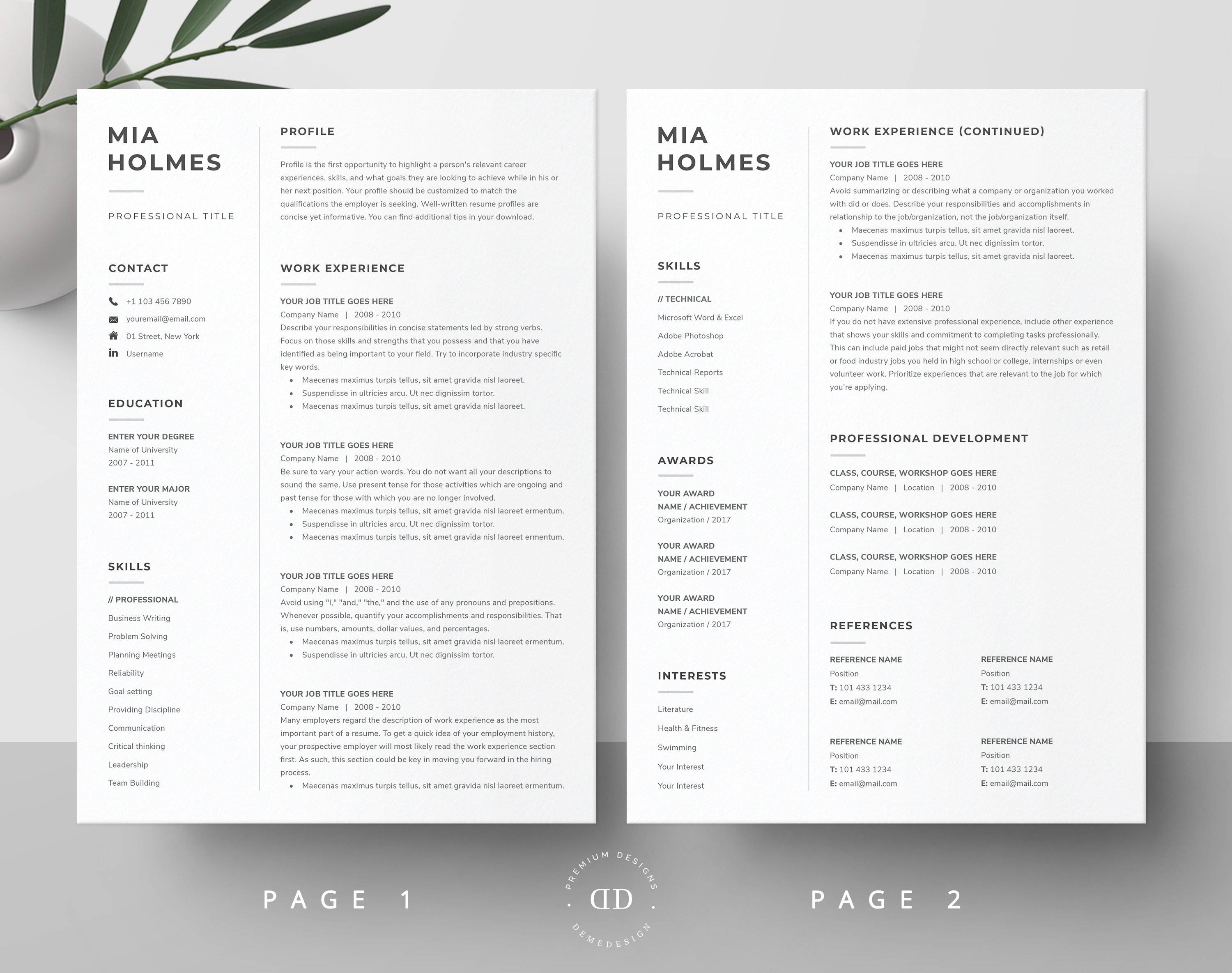 Word Resume & Cover Letter Template preview image.