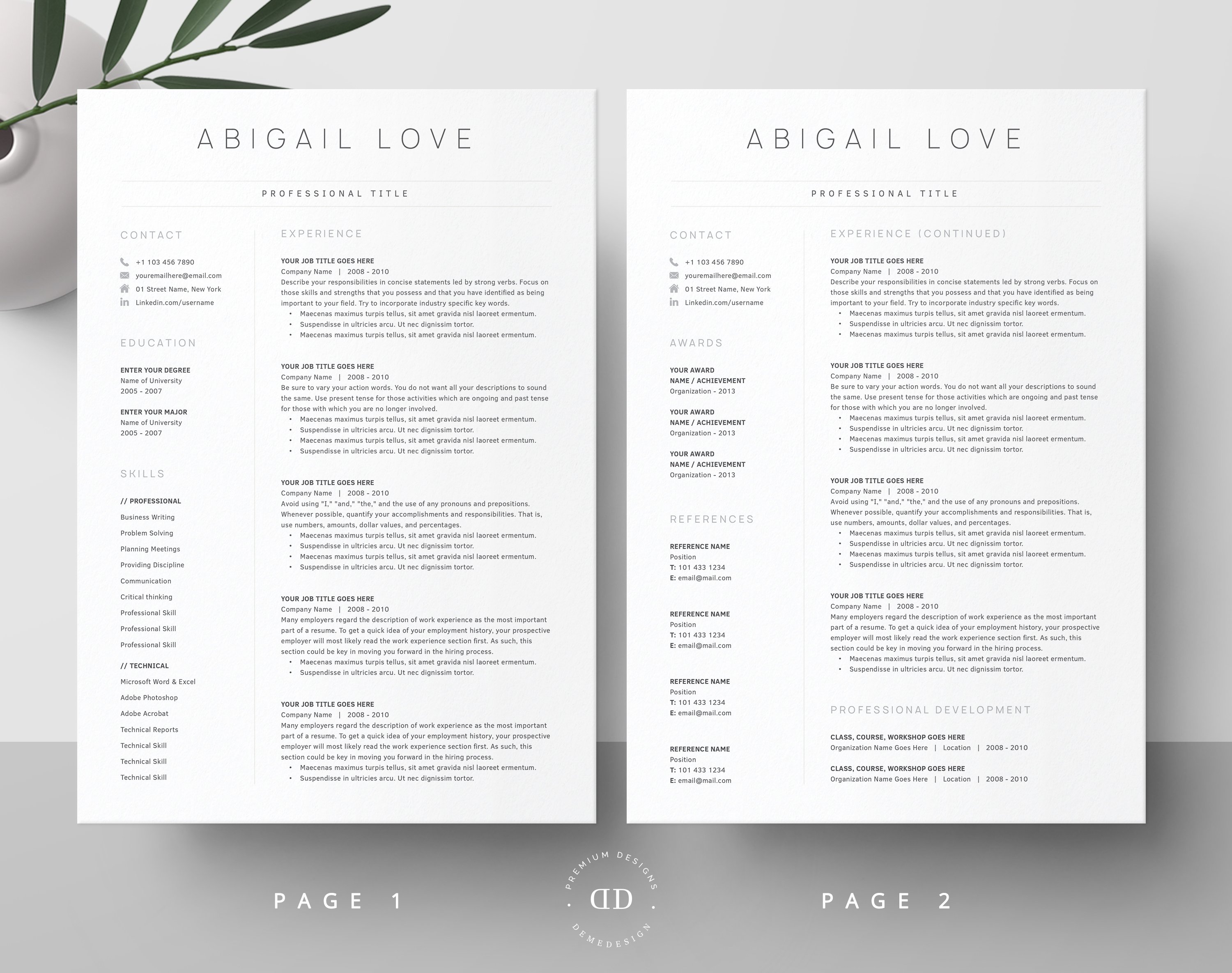 Clean Resume Pack | Word, Pages preview image.