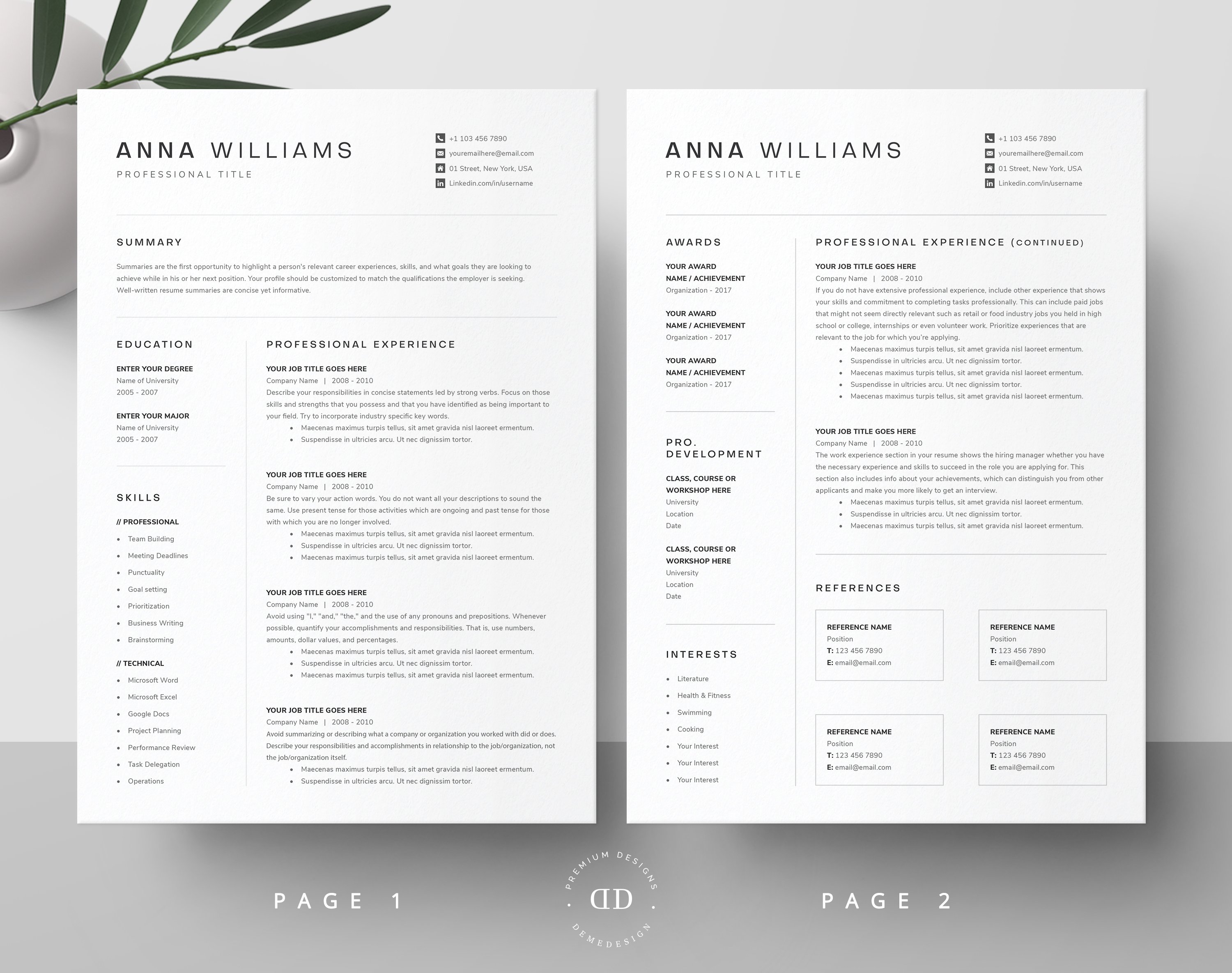 Resume Template Pack | Word, Pages preview image.