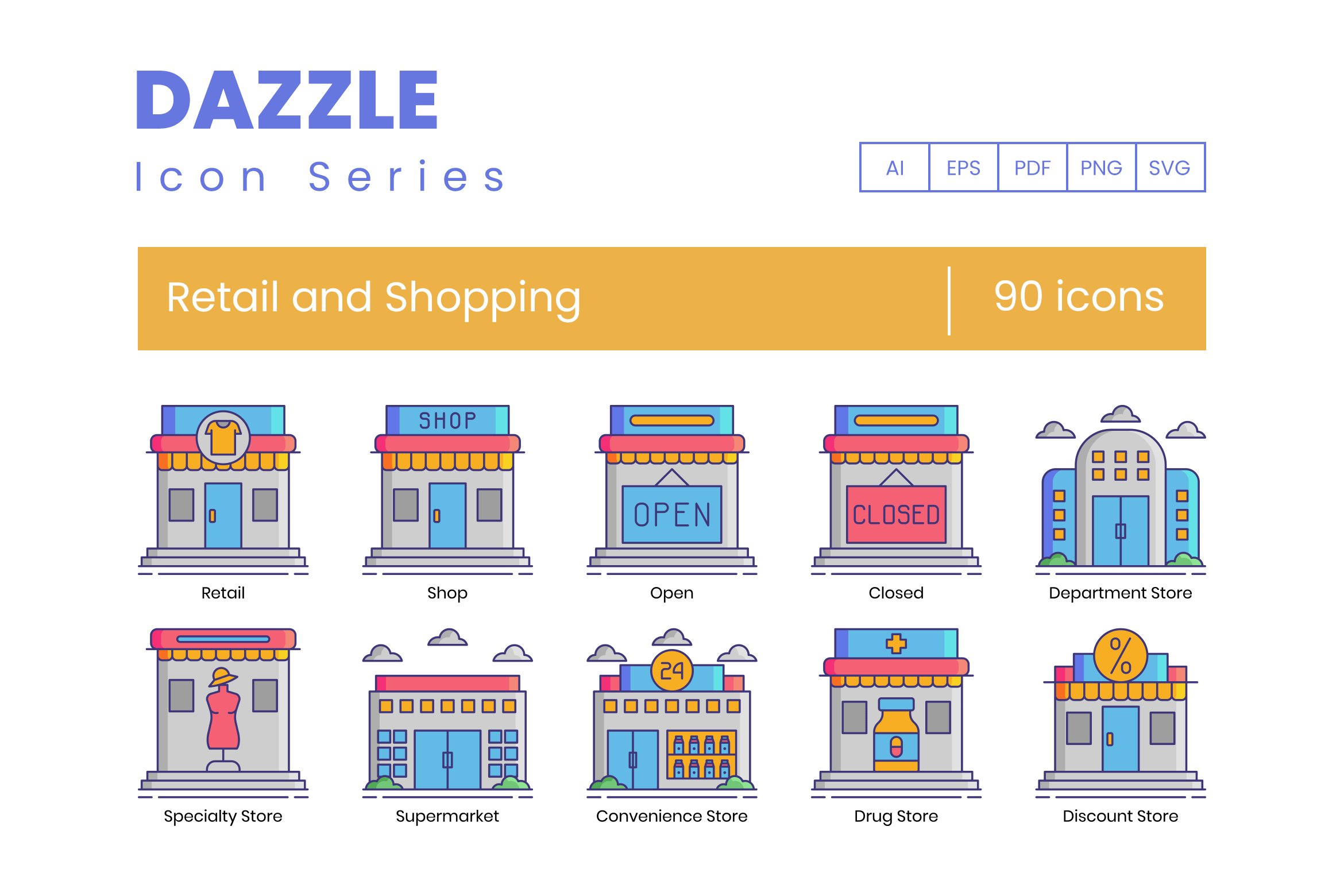 90 Retail & Shopping Icons | Dazzle cover image.