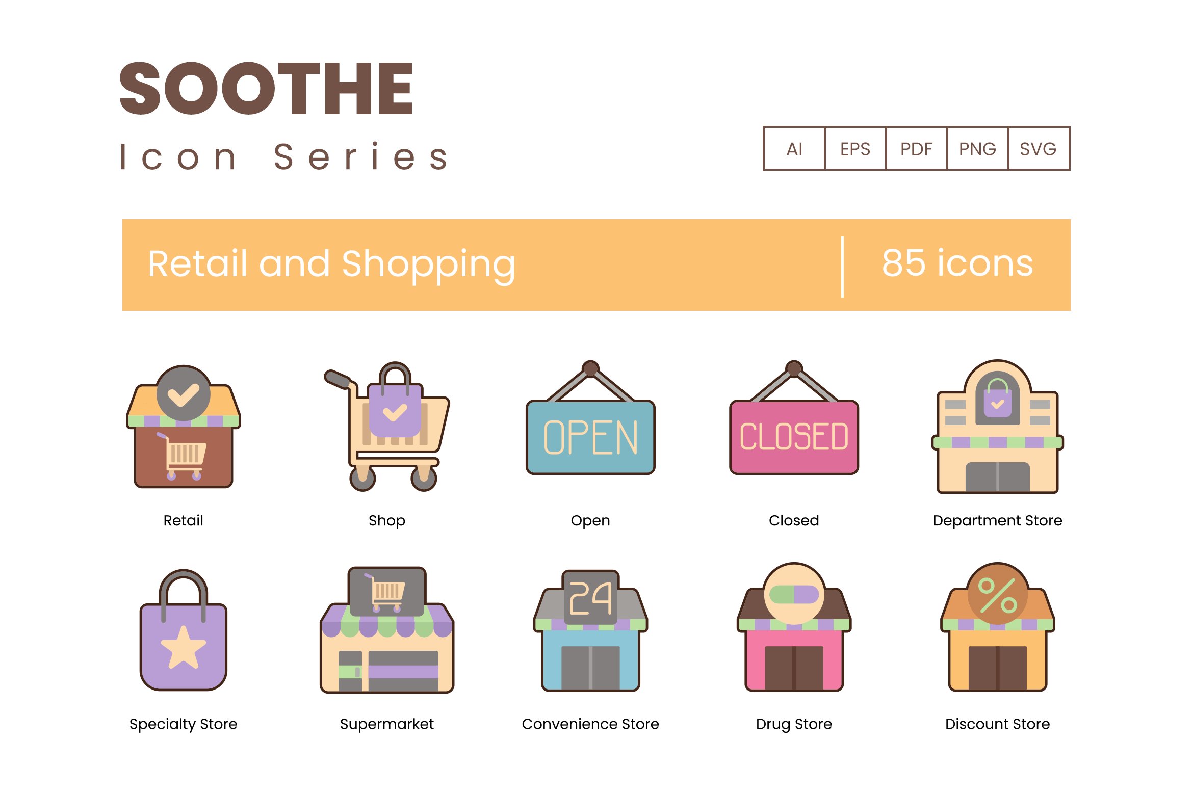 85 Retail & Shopping Icons - Soothe cover image.