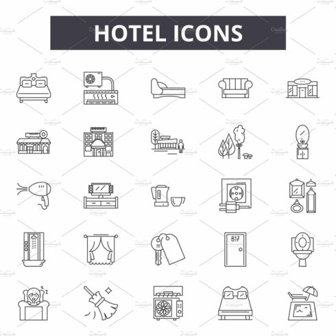 Hotel line icons, signs set, vector cover image.
