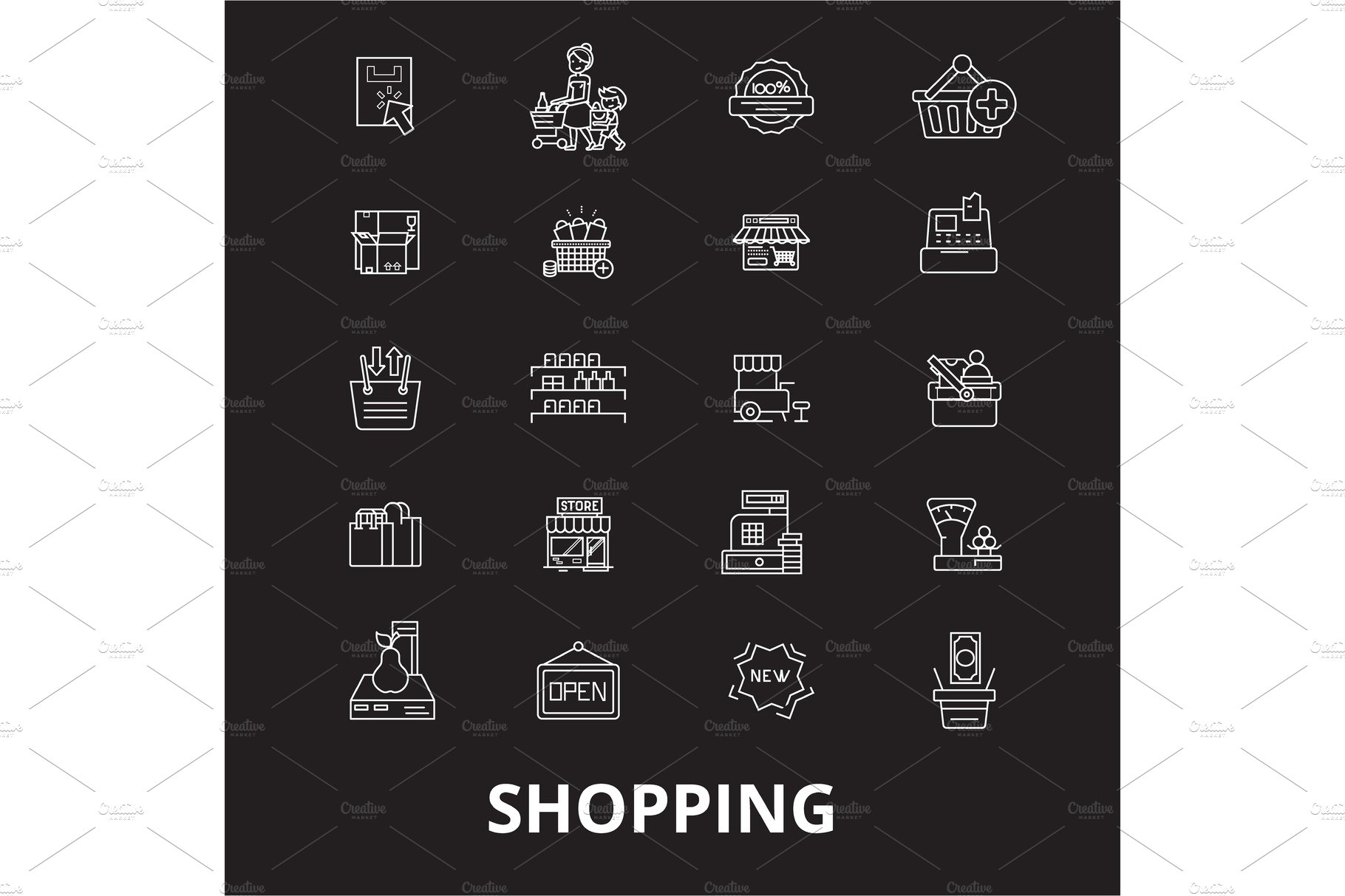 Shopping editable line icons vector cover image.