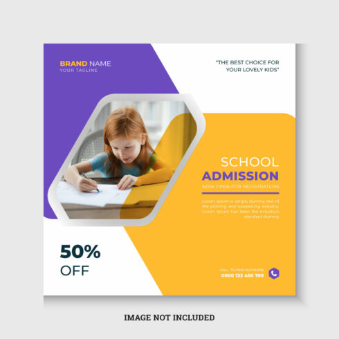 School admission social media or instagram post design template cover image.