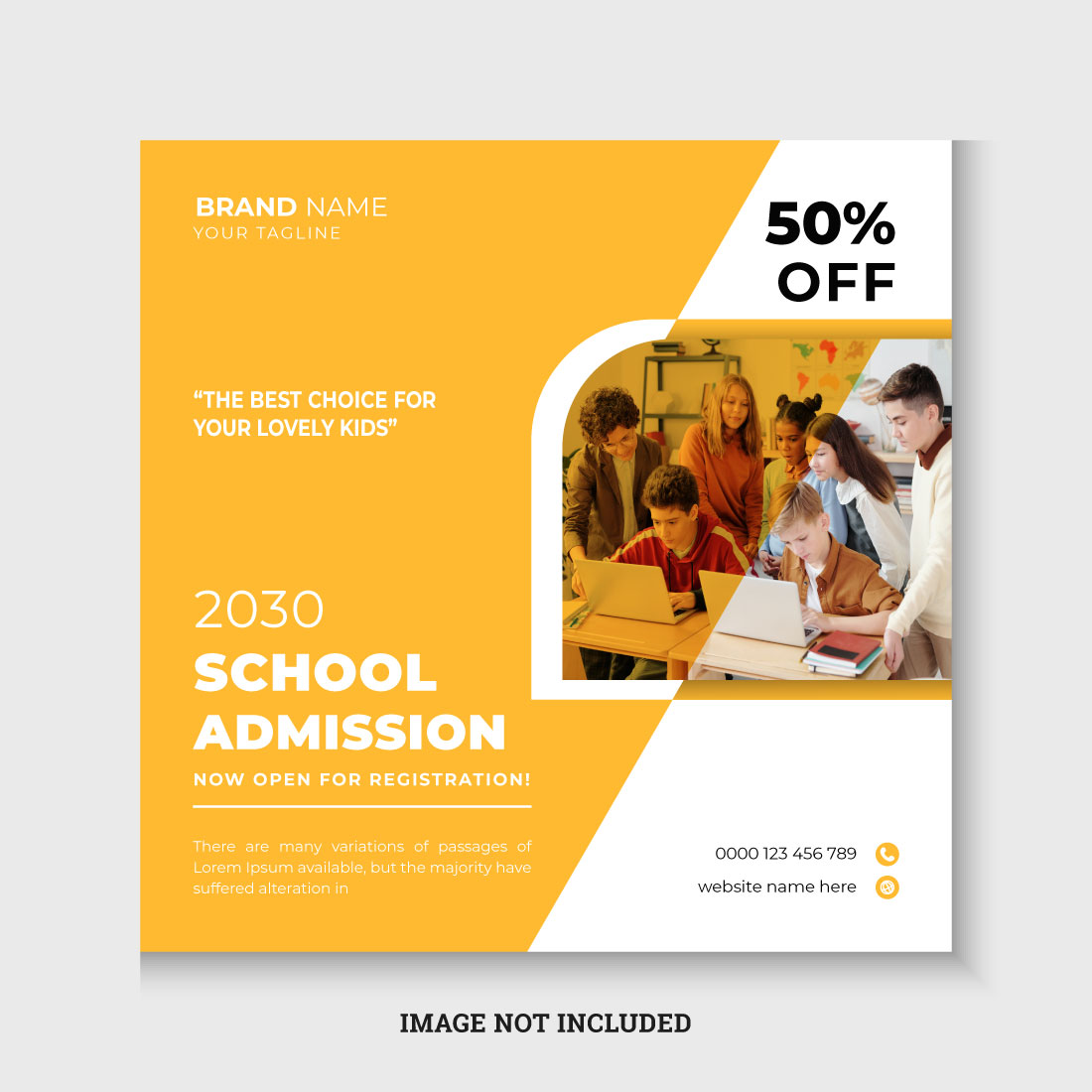 School admission square banner or social media post design template cover image.