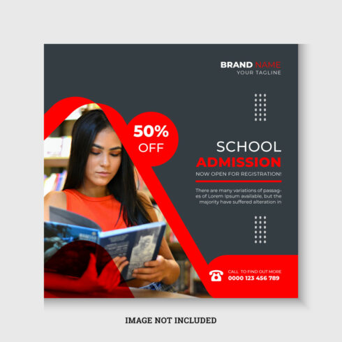 School admission square banner or social media post cover image.