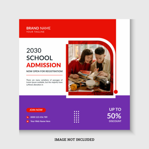 Back to school admission social media post or web banner cover image.