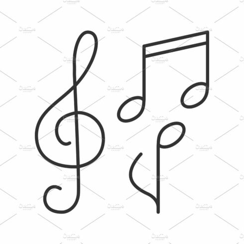 Treble clef and musical notes linear icon cover image.