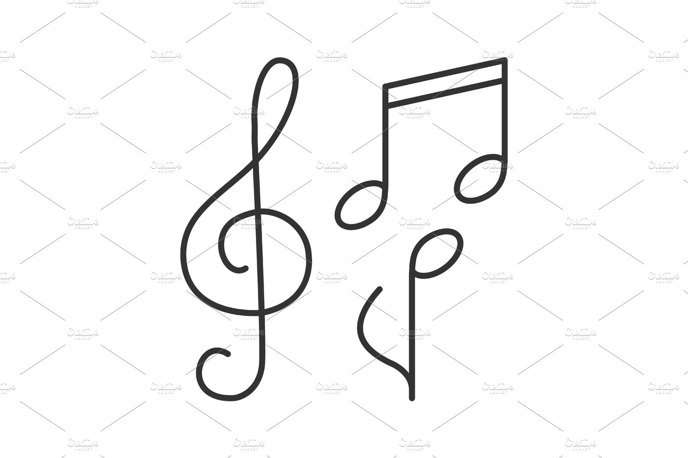 Treble clef and musical notes linear icon cover image.