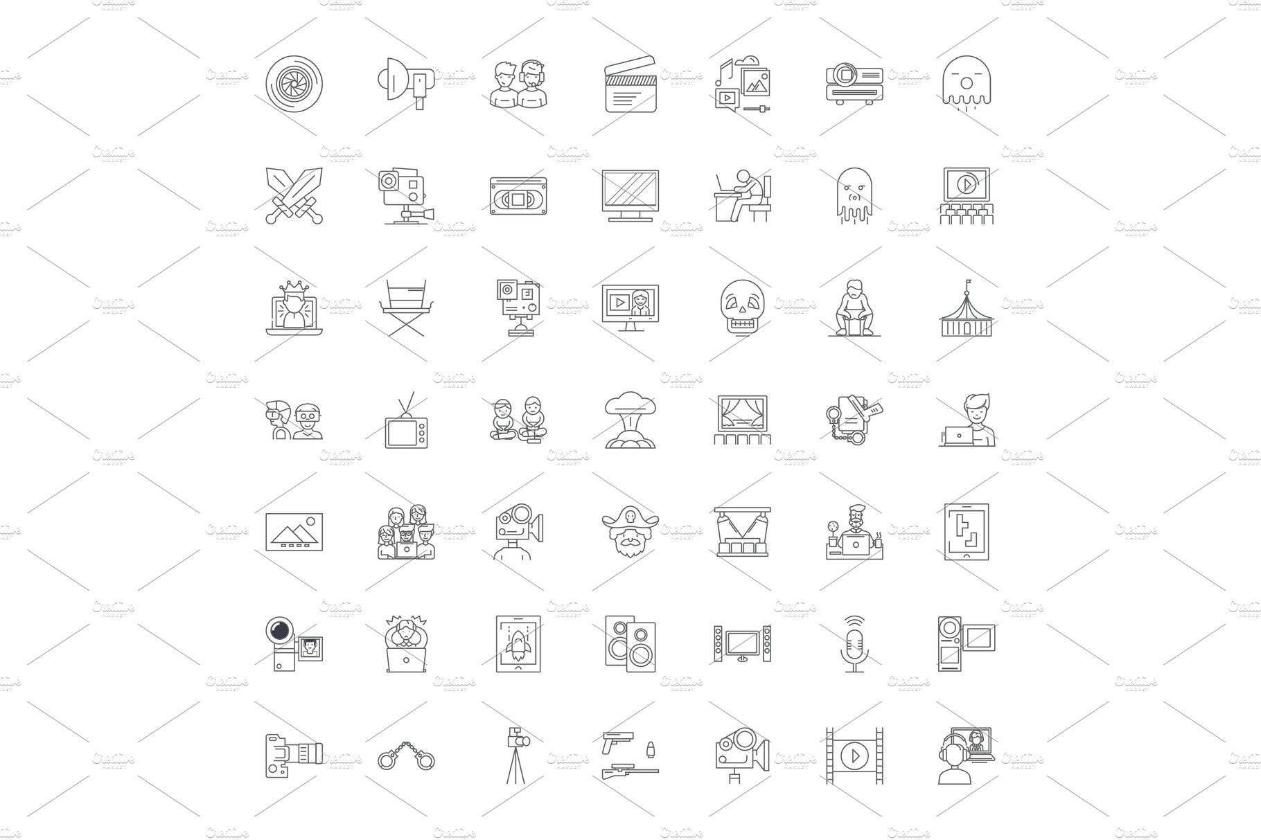 Cinema linear icons, signs, symbols cover image.