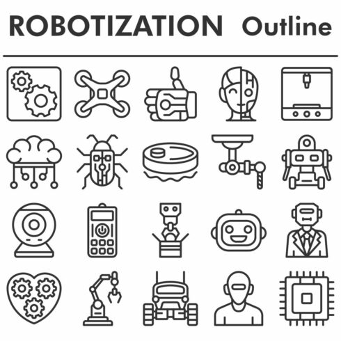 Set, robotization icons set cover image.