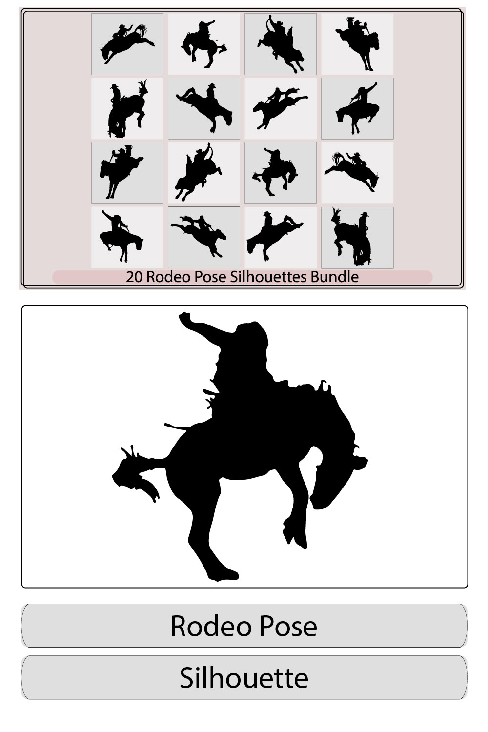 rodeo illustration,illustration of a cowboy on horseback ,rodeo pose vector bundle pinterest preview image.