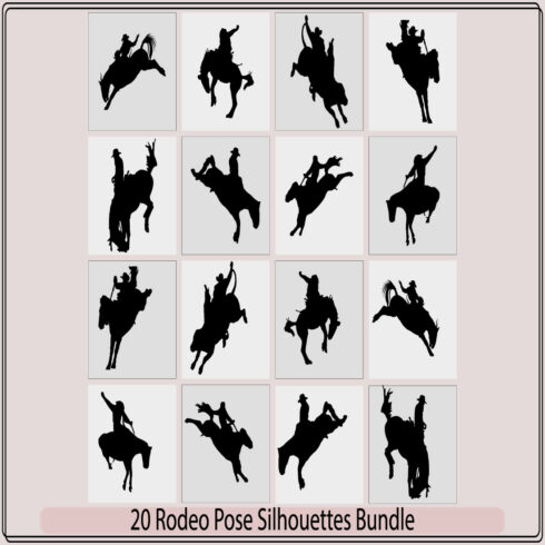 rodeo illustration,illustration of a cowboy on horseback ,rodeo pose vector bundle cover image.