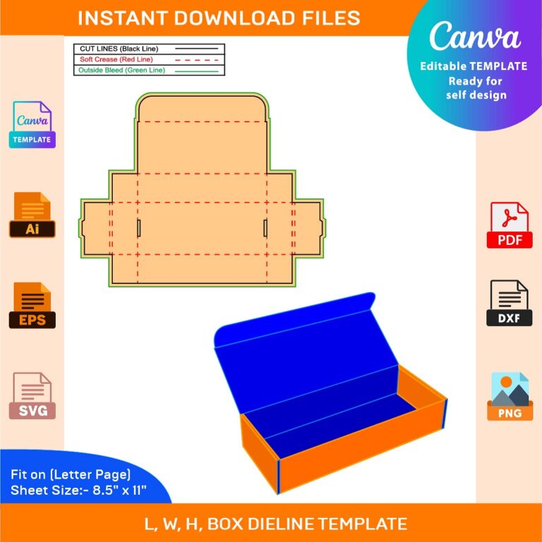 Roll end Tuck top two side rollover box, RETT Box dieline template and ...