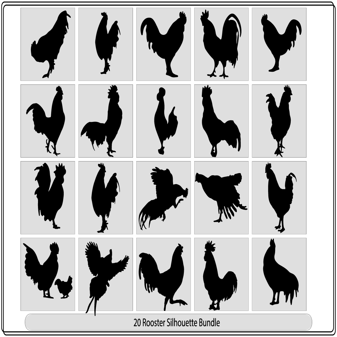 rooster silhouettes,Vector illustration of a black cock silhouette,Rooster silhouette vector cover image.