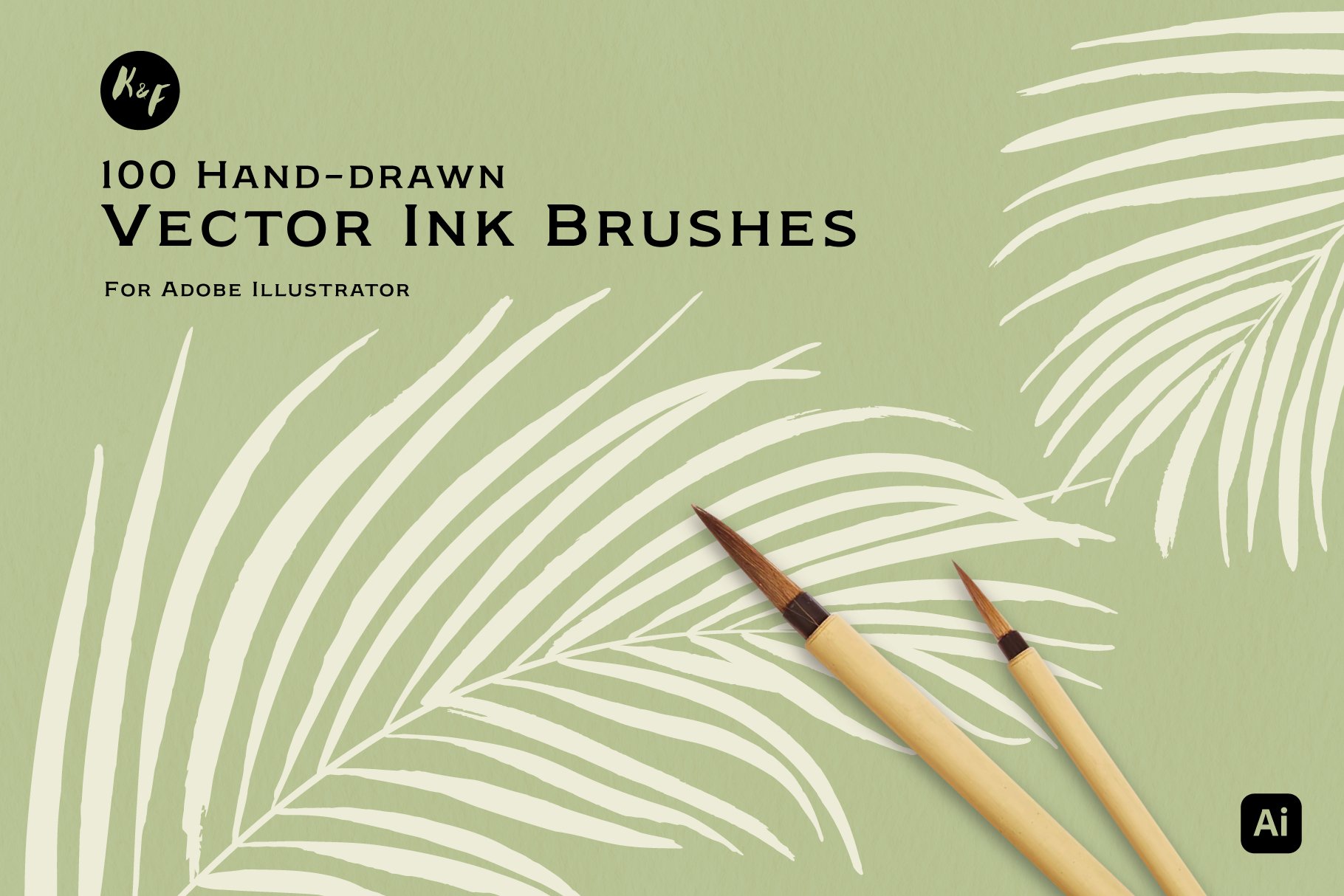 100 Hand-Drawn Vector Ink Brushes cover image.