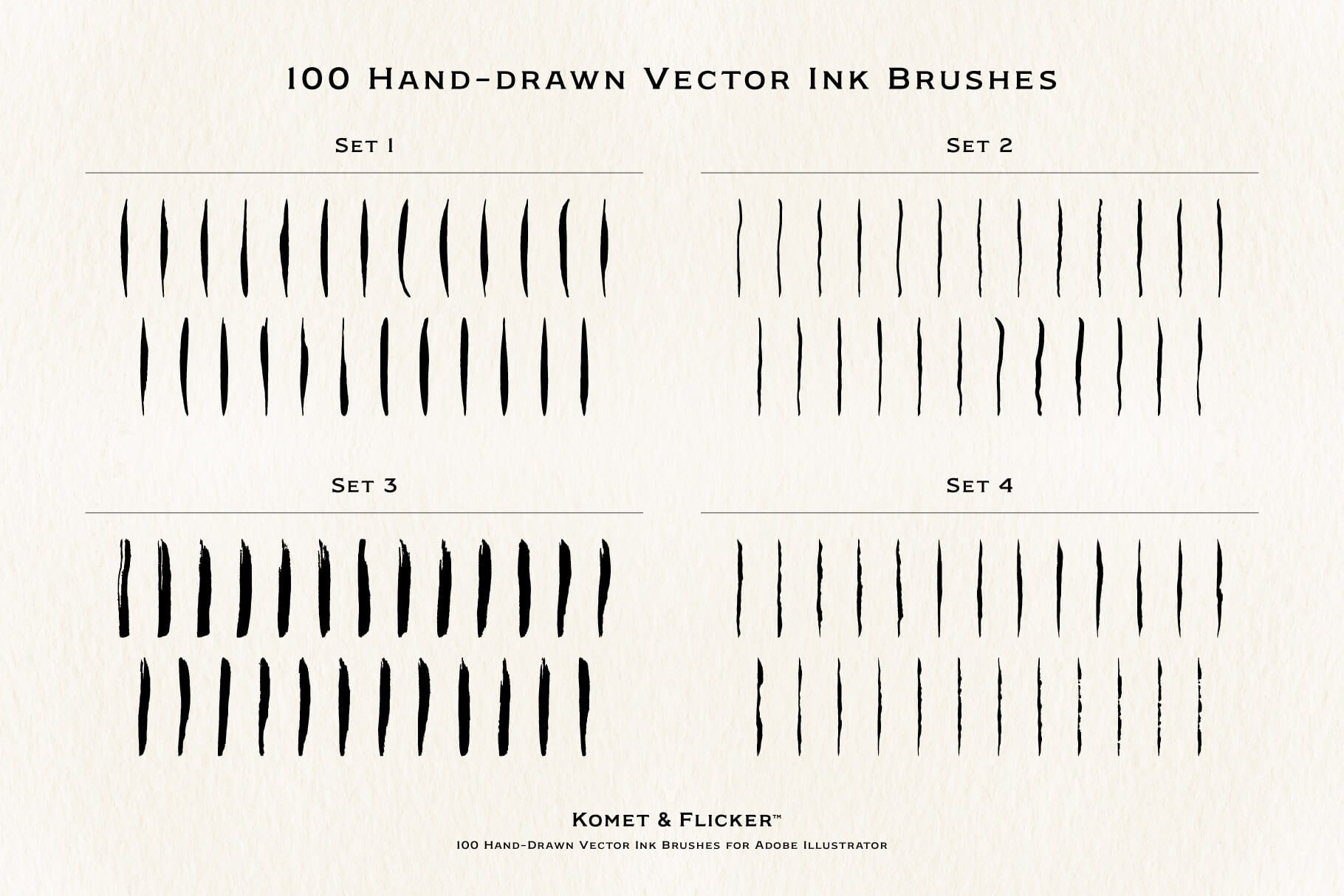 100 Hand-Drawn Vector Ink Brushes preview image.