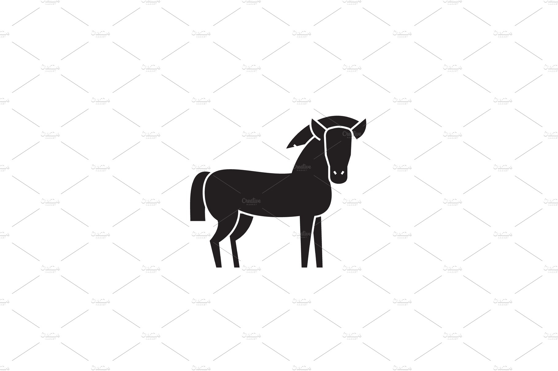 Farm horse black vector concept icon cover image.