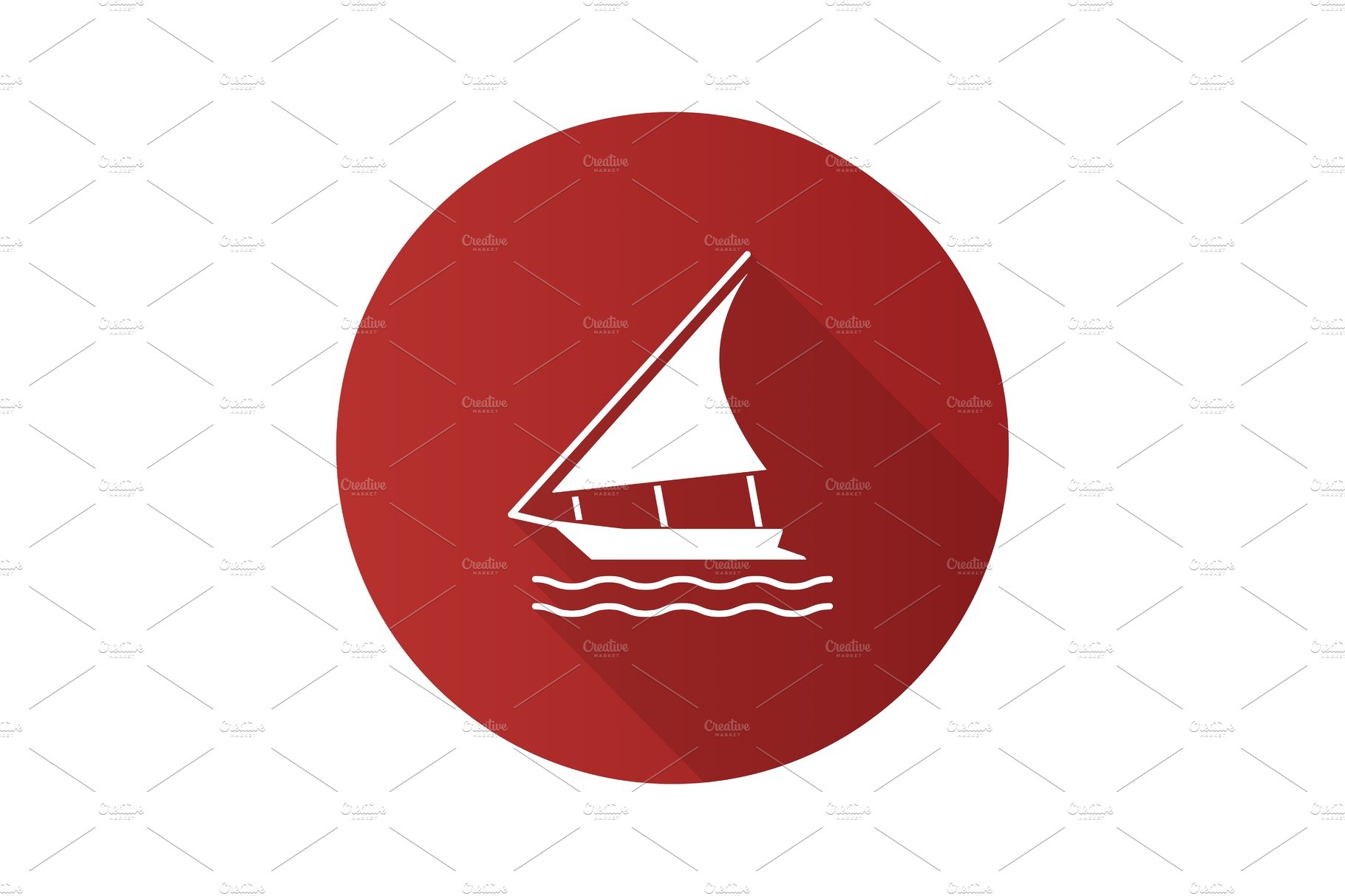 Sailing boat flat design long shadow glyph icon cover image.