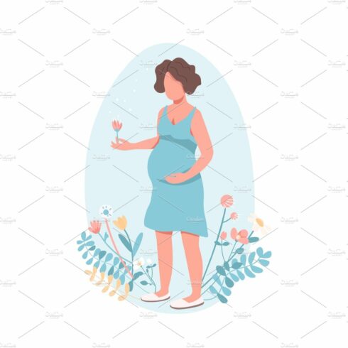 Happy pregnant woman flat character cover image.