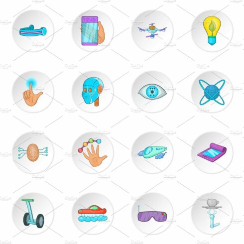 New technologies icons set, cartoon cover image.