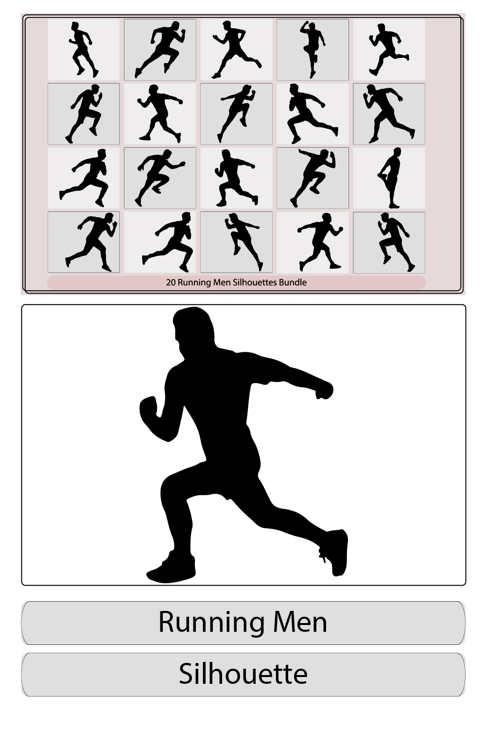 Set running men silhouettes,RunRunning men,Geometric running man,Man running sprinting silhouette flat vector pinterest preview image.