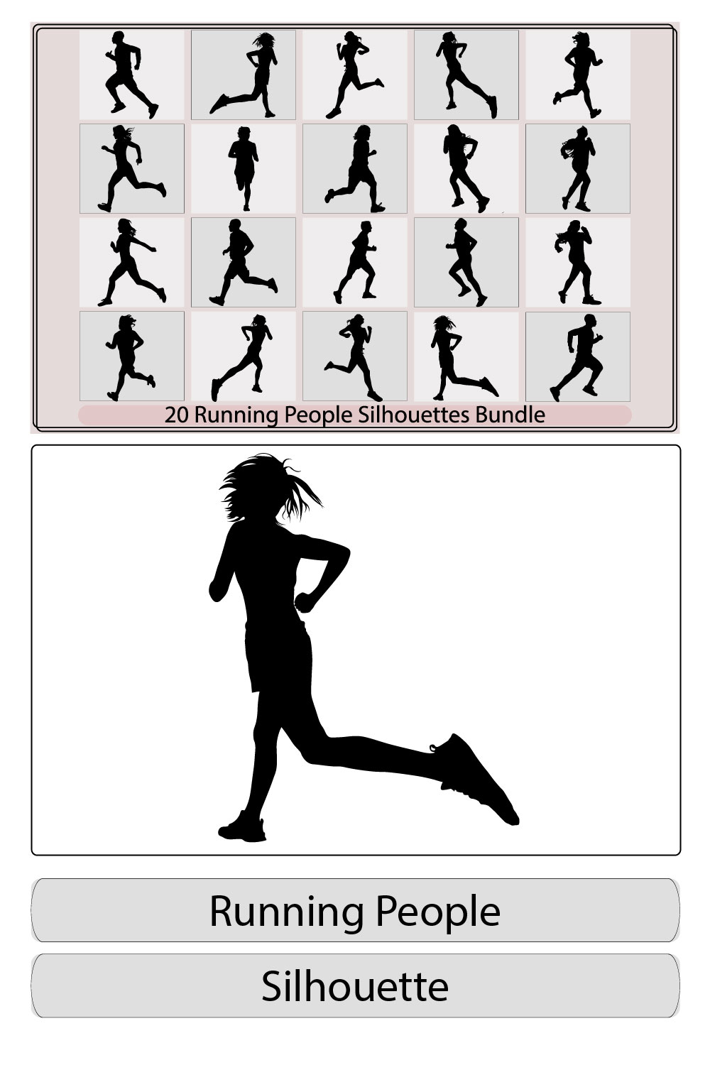 Running men and women silhouettes,Set of silhouettes of running men and women Vector, run,Group of running people, men and women pinterest preview image.