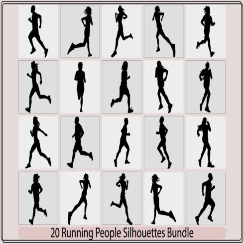Running men and women silhouettes,Set of silhouettes of running men and women Vector, run,Group of running people, men and women cover image.