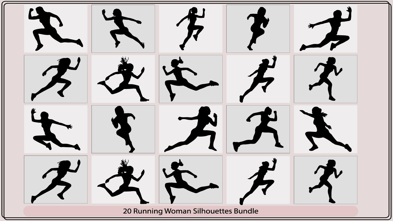 Collection of silhouettes of running women.