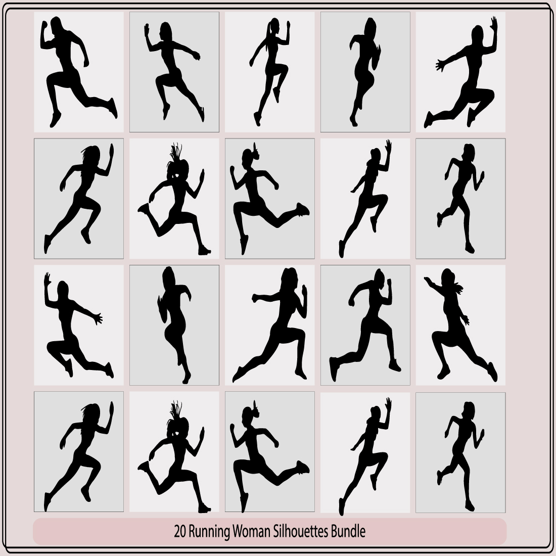 Running woman side view vector silhouette,Young running woman,Running woman silhouette,Running woman or female fitness,Set running silhouettes cover image.